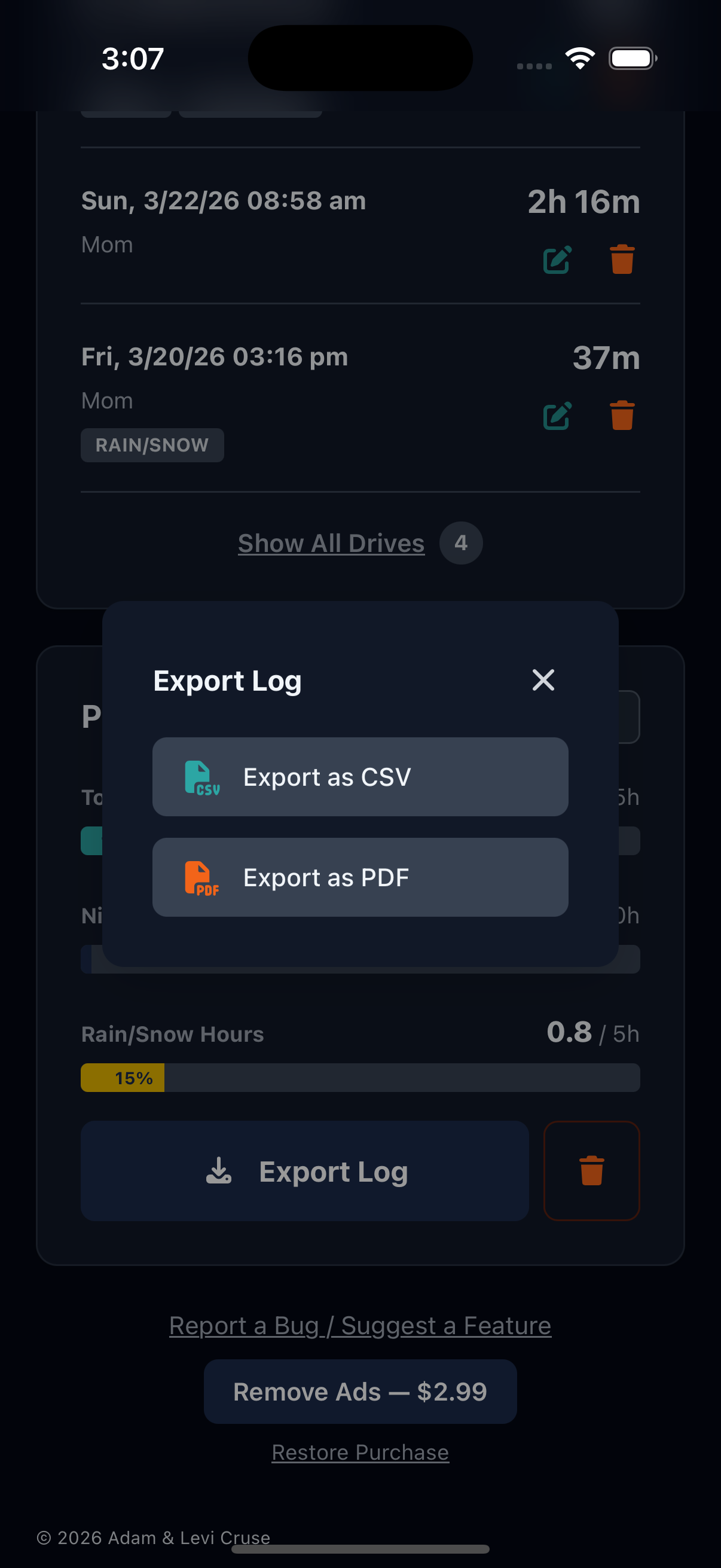 Export screen