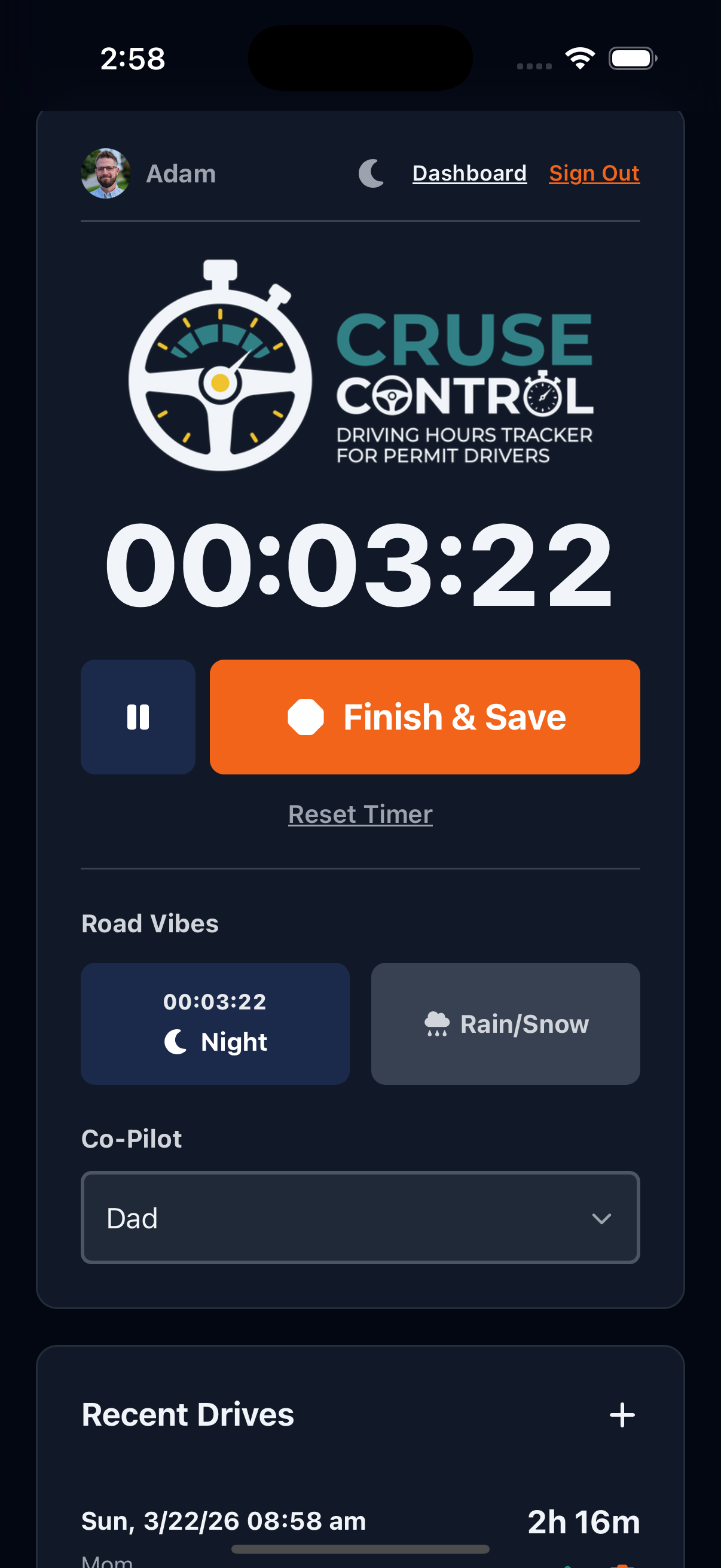 Active timer screen